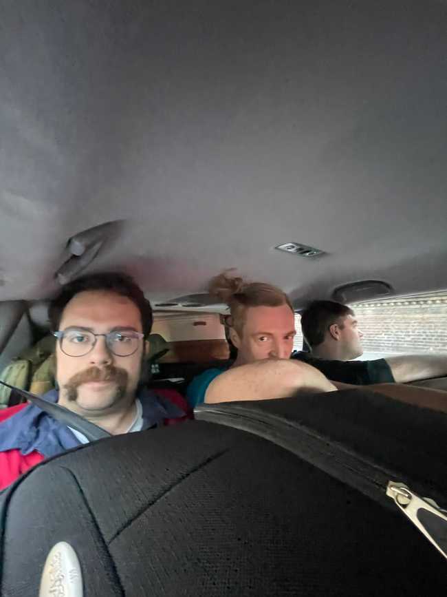 In taxi to Melbourne airport. Luggage on lap as boot was full of luggage